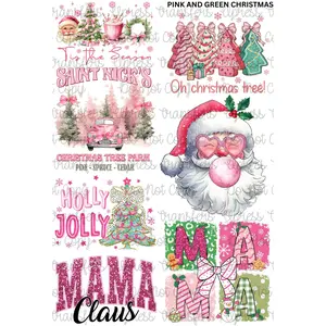 Pink and Green Christmas Mini DTF Transfer Gang Sheet 24.5" x 36" Direct To Film for DIY Enthusiasts Vibrant Custom Options Cozy Handmade Aesthetic