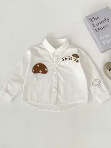 Spring Autumn New Shirt, Mushroom Print Embroidered Blouse, Kids Casual Top, Cute and Comfortable, Perfect for Daily Wear