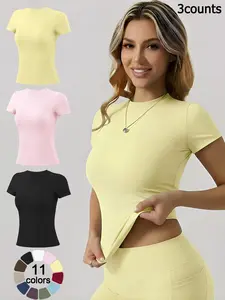 Women's Short Sleeve Workout Tops - High-Elasticity Slim-Fit Yoga Tee, Breathable Quick-Dry Fitness Shirt for Gym, Running Training & Casual Daily Wear