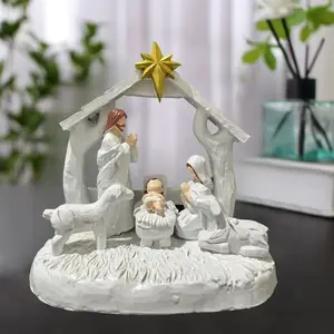 Traditional Christmas Nativity Scene Resin Statue, Christian Family of Jesus Figurine, Non-Electric Manger Set, Home and Kitchen Decoration, Religious Decor