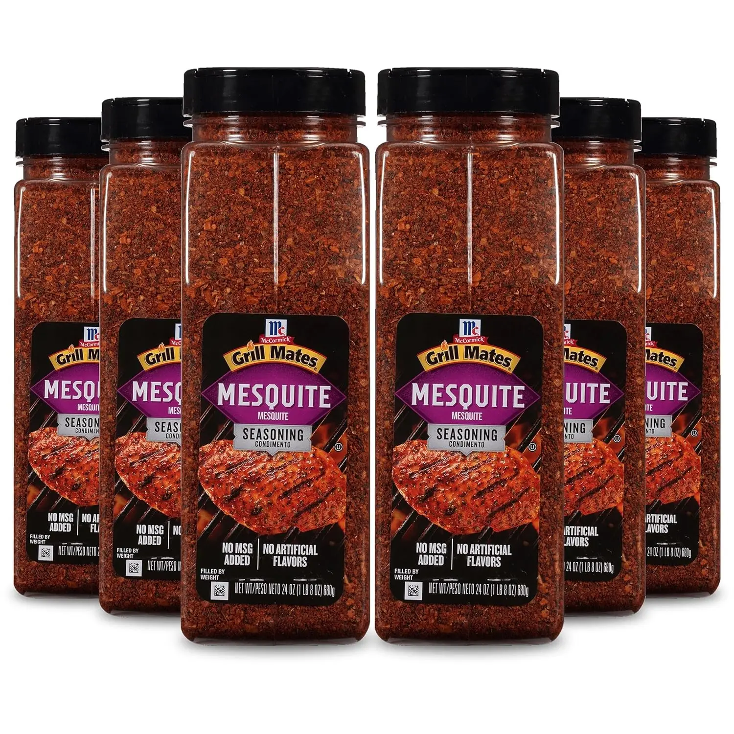 6 Pack McCormick Grill Mates Mesquite Seasoning - 24 oz Garlic-Flavored BBQ Spice Blend, Versatile for Marinades, Meats, Rich Flavor.