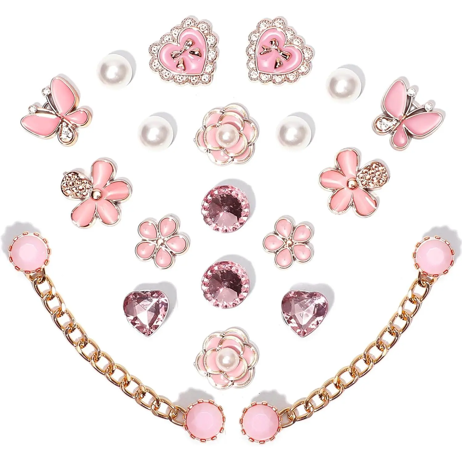 Women's 20-Piece Chic Rhinestone Shoe Charms Set, Plastic Resin Acrylic Pearl Gem Butterfly Flower Decorations, Cute Charm Open Chain DIY Clog Sandals Accessories for Party Favors, Rhinestone Shoes Charms