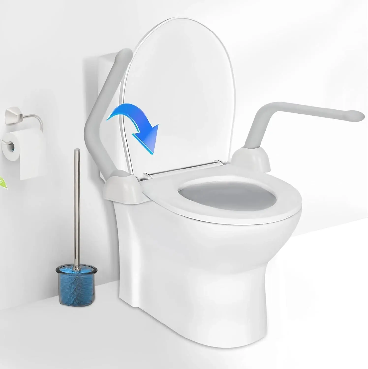 Foldable Plastic Toilet Safety Rail with Sturdy Seat-Mounted Armrests, Adjustable Installation, Anti-Skid Ergonomic Design, Fits Most Standard Toilets for Seniors, Fall Prevention Support for Nursing Homes