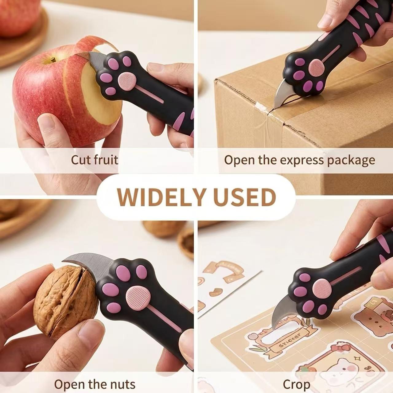 Black cat paw telescopic multi-functional knife, cute cat paw handle, multi-functional portable cutter.