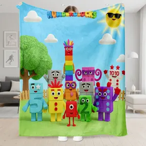 1pc Numberblocks Cartoon Block Flannel Blanket for Sofa, Bed, Office, Travel, Camping, Picnic Decor, Super Soft Cozy Warm Lightweight Throw for Adults, Unique Holiday Gift.
