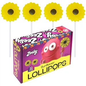 Zeesy Sunflower Lollipops, 12 Pack, Individually Wrapped Sunflower Candy Suckers for Sunflower Themed Birthday Party Favors, Sunflower Party Supplies