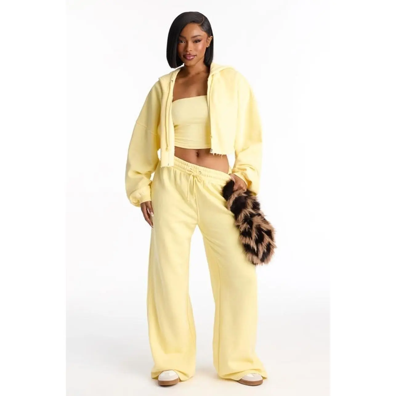 On The Go Fleece Pant Set - Yellow Y