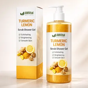 AMVital Turmeric Lemon Scrub Shower Gel – Exfoliating Body Wash for Smooth, Bright, Glowing Skin – Gentle Daily Body Scrub for Dull & Rough Skin