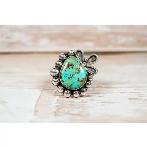 Handmade Baja Blue Turquoise Sterling Silver Double Band Ring Size 8.5