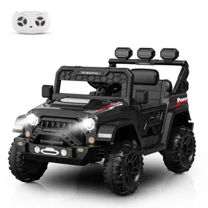 GARVEE 12V Electric Ride-On Truck with Remote Control, 4-Wheeler, 3 Speeds, Soft Start, Battery Display, Music, LED Lights, Bluetooth Connectivity, Black - Power Wheels for Big Riders