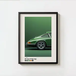 Porsche 911 Carrera Digital Wall Art, Green Vintage Sports Car Poster, Vintage Car Print, Minimalist Garage Decor, Gift for Car Enthusiast