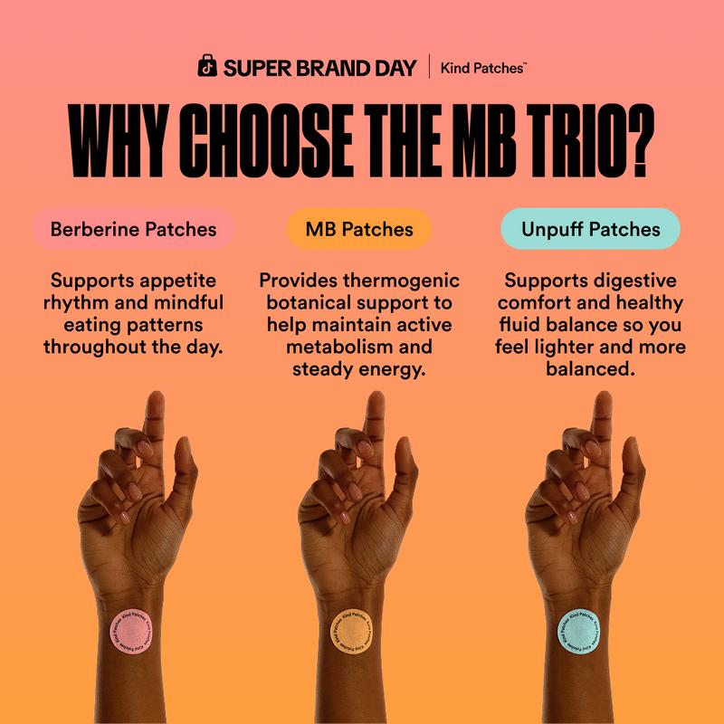 Kind Patches Metabolic Trio Bundle, MB Patches + Berberine Patches + Unpuff Patches, Metabolic Support, Clean Energy, Balanced Gut, Digestive Health, Natural Ingredients, 3 Months Supply