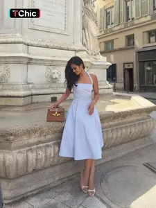 Casual Midi A-Line Dress, Sleeveless Striped Neckline Dress for Vacation and Relaxed Style, Fitted Fashion for Women, Casual Wear, Womenswear