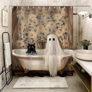 Halloween Themed Shower Curtain, Waterproof Shower Curtain with 12pcs Hooks, Stylish Bathroom Decor, Durable Shower Curtain for Home, Hotel, Apartment, Dorm, Bathroom Decoration Accessories
