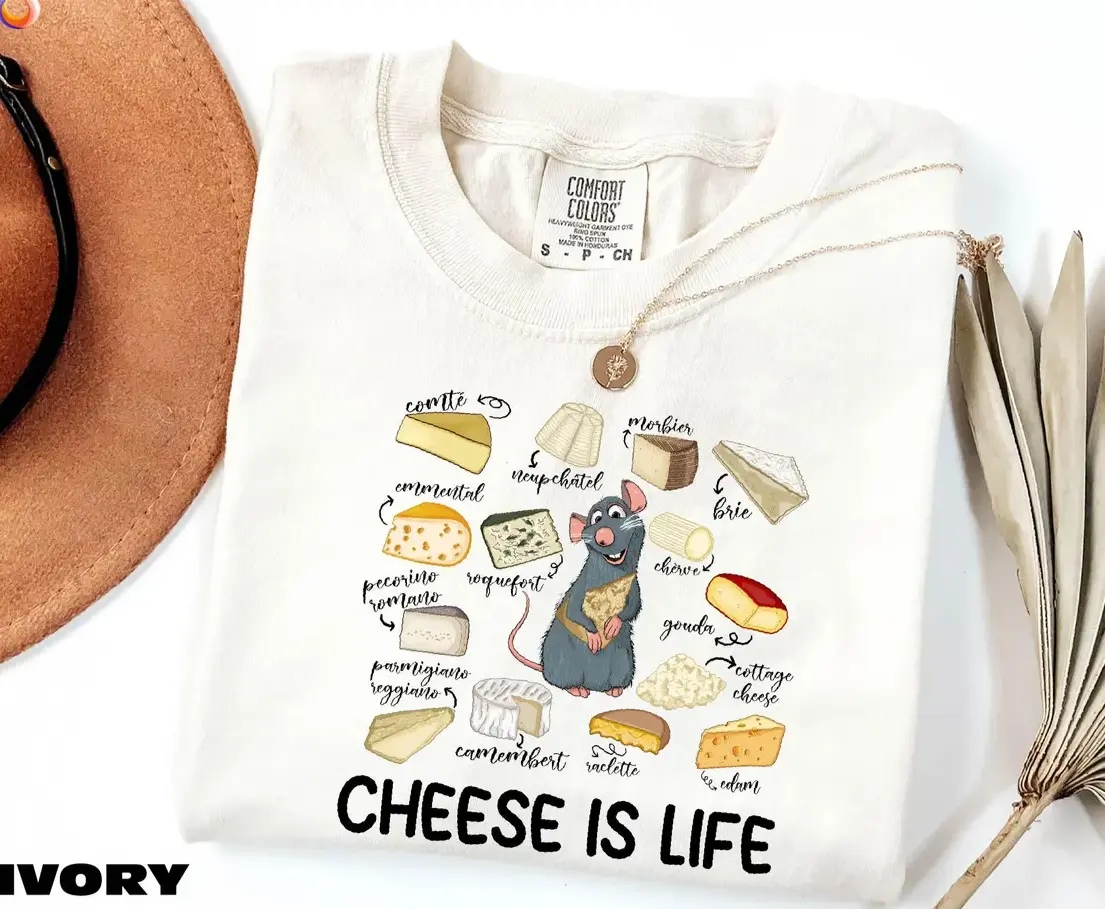 Ratatouille Cheese Is Life Shirt – Little Chef Remy Graphic Tee, Cute Cheese Lover Aesthetic, Disneyland Family Vacation Top, Comfort Colors Unisex