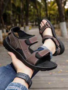 Men's Fashion Sandals, Adjustable Velcro Design, Casual Outdoor Sandals & PU Leather Slides, Sizes 39-47