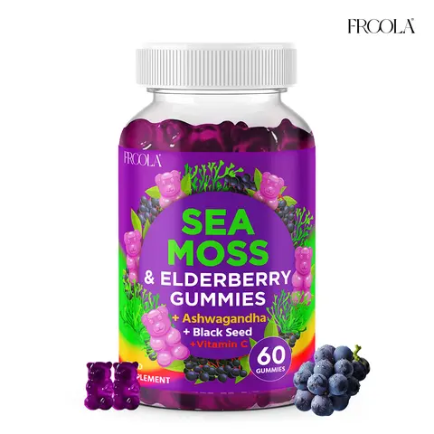 Sea Moss & Elderberry Gummies- Multi-Vitamins with Black Seed, Vitamin C, Zinc- Grape Flavor- Fitness Healthcare Natural Dietary Supplement Edible Nutrition