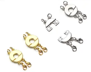 Necklace Separator for Layering, Locking Magnetic Layering Necklace Clasp, Multiple Necklace Clasp 2 Strands Silver/Gold