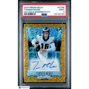 Tanner Mckee 2024 Panini Prizm Deca Signatures #STME Gold Shimmer FOTL/10 PSA 9