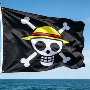 One Piece Crew 3x5ft Face Banner - Vibrant colors, fade-resistant - Canvas headband, double-stitched - Banner, polyester material, with brass eyelets