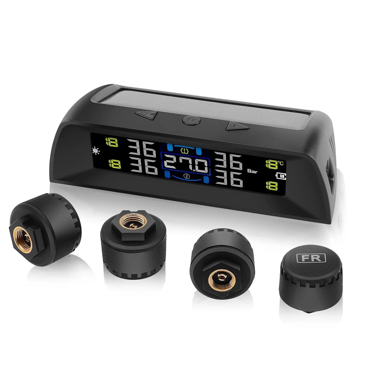 2025 Upgraded Tire Pressure Monitoring System with in-Car Temperature Real-Time Monitoring, TPMS with 4 External sensors & 6 Alarm Modes, LCD Display, Auto Sleep Mode