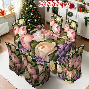 2/4/6/5/7 pieces of fashionable and high-end chair cover and tablecloth sets, thickened chair cover and tablecloth sets (1 tablecloth + 4 chair covers or 1 tablecloth + 6 chair covers), easy to care for, reusable, for home decoration