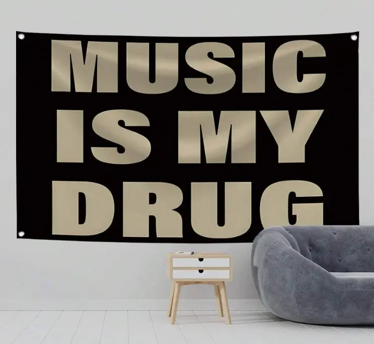 MUSIC IS MY Music Abstract Cartoon Art Design Tapestry Color Wall Hanging Flag For Bedroom Living Room Dorm Halloween Party Decor,Guys Man Cave,Modern Music Art Tapestry Banner Gift