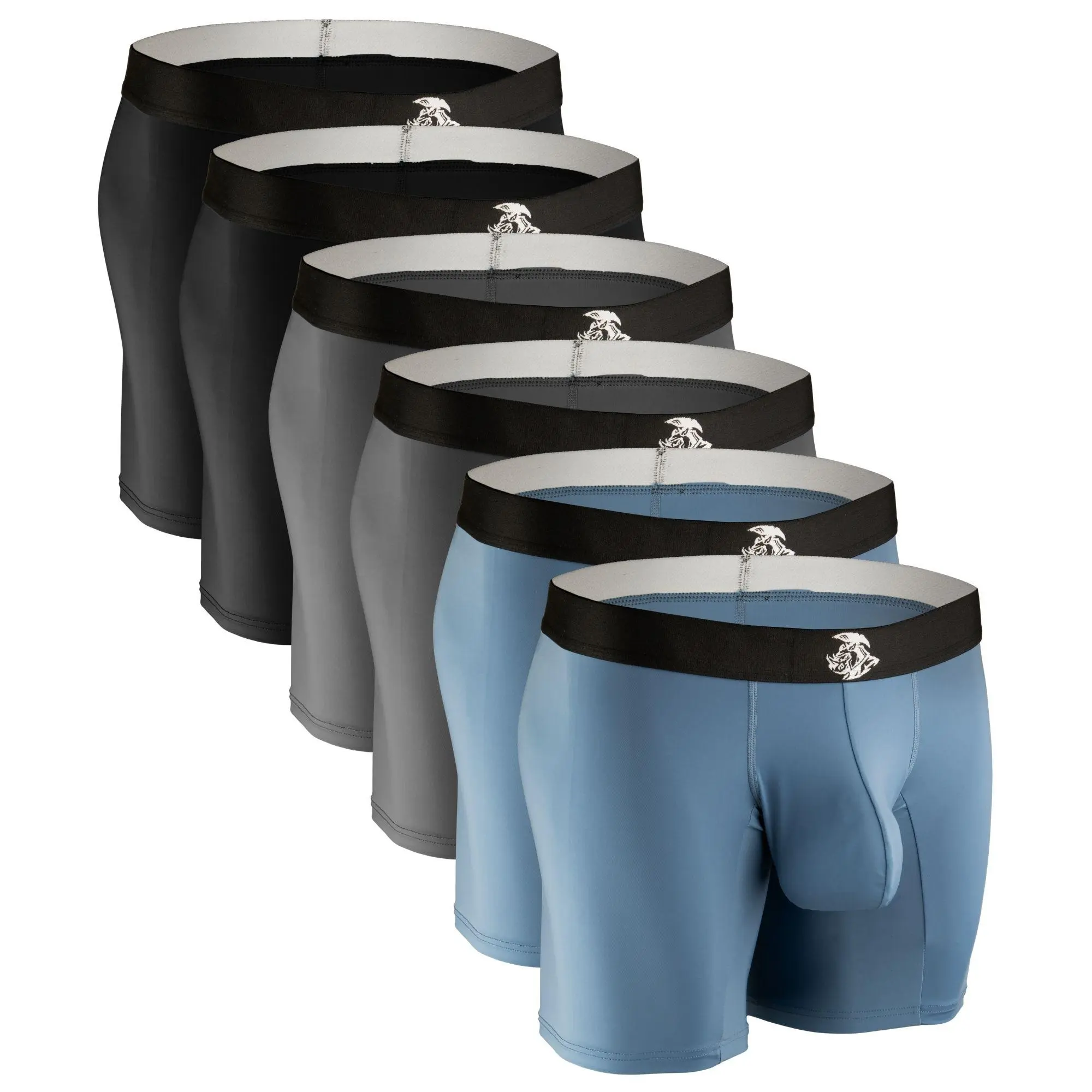 Nylon 7in Boxer Briefs No Fly 2 Pack (Gray/Black), 4 Pack (2 Black, 1 Gray, 1 Blue), 6 Pack (2 Black, 2 Gray, 2 Blue) Day Fabric Breathable Spandex