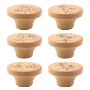 6PCS Art Nouveau Style Pulls, Handcrafted Wooden Drawer Pulls and Kitchen Cabinet Knobs, Dresser Drawer Handles, Polished Surface, Personalized Pattern Design, Decorative Drawer Pulls, Home Decor, Interior Decoration.