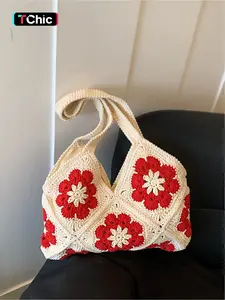 Vintage Colorblock Woven Design Large Capacity Crossbody Tote Bag, Simple Commuter Shoulder Bag, Versatile Daily Use Handbag, Vintage Crossbody Purses
