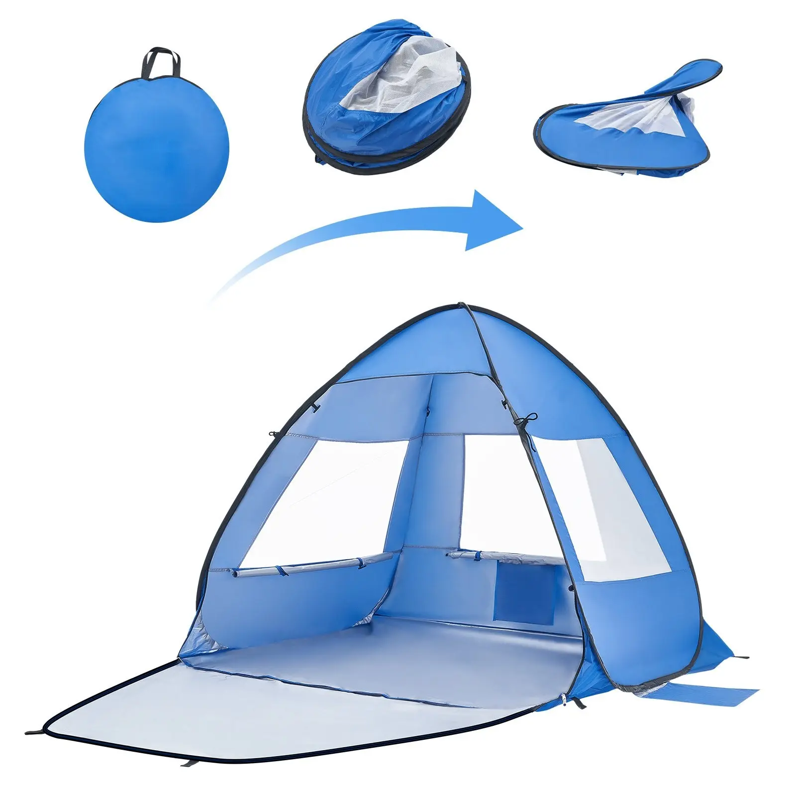 Beach Tent Sun Shelter For Two, UPF 50+ Protection, Portable Sun Shade Canopy With Carrying Bag, Sand Pockets, Lightweight, Easy Setup, Beach Umbrella For Camping, Fishing, Outdoor Picnic