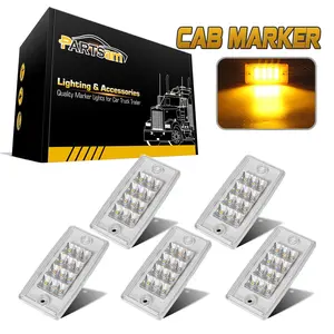 Partsam 5pcs Amber Cab Marker Lights LED Top Roof Running Rectangle Cab Lights 12 LED Reflectors Compatible with Freightliner Century/Columbia Roof Cab Marker Clearance Lights Sealed Waterproof