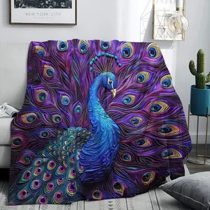 Soft Flannel Blanket, Peacock Design, Multi-Sized Decorative Throw for Bedroom & Living Room, Perfect Gift Idea