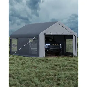 10x20 ft Multi-Use Portable Carport Shelter, 200g PE Tarp with Doors & Windows, Versatile Shed for Vehicles, Boats & Outdoor Events