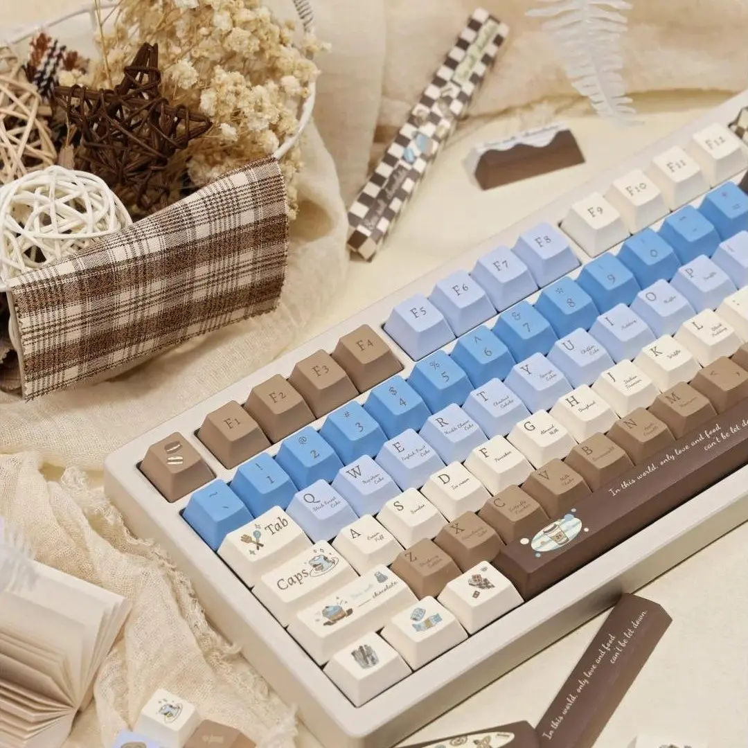 COOMICKEY 130-Key Durable PBT Keycaps Set, Sea Salt Chocolate Theme, Cherry Profile, Dye Sublimation Custom Keycaps for Cherry, Gateron MX Switch Mechanical Keyboards