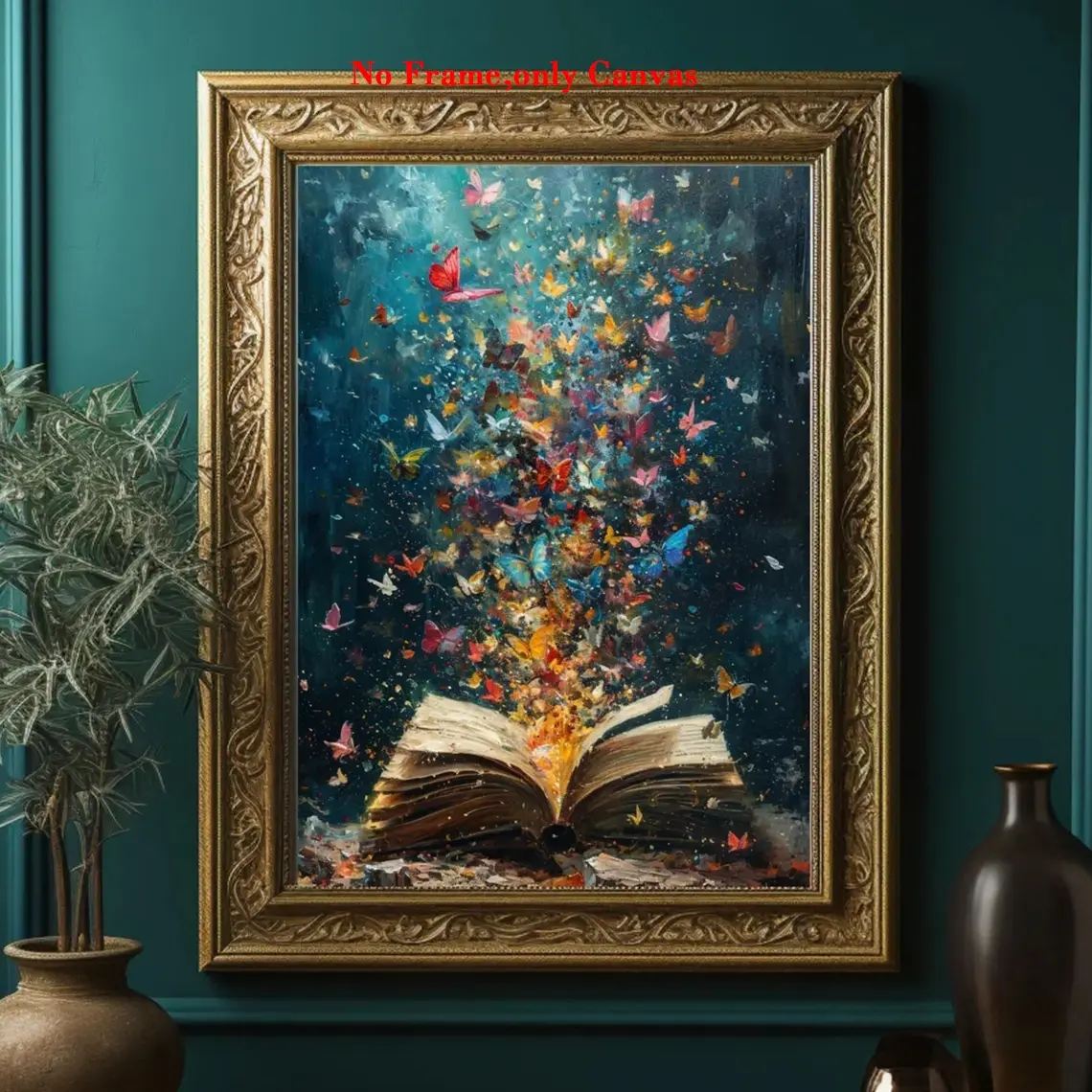 1 pc, wall art, Artwork, Vintage Room Decor, vintage poster, dark college style book art print, colorful butterfly canvas painting, Butterfly Pattern Design, wall art decoration, Librariancore Wall Art, home decoration, gift for reading lovers, unframed