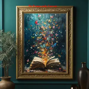 1 pc, wall art, vintage poster, dark college style book art print, colorful butterfly canvas painting, unique creative wall art decoration, perfect decoration for living room and bedroom, gift for reading lovers, unframed