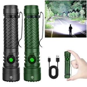 SYADOO Ultra bright Flashlights 2 Pack, Rechargeable 3000/5000mAh Super Bright 5000/10000 Lumens Flashlight, 6 Modes Zoomable Linternas with Power Indicator, Powerful Handheld LED Flashlights for Home Emergencies Camping, with Emergency Charging for Phone