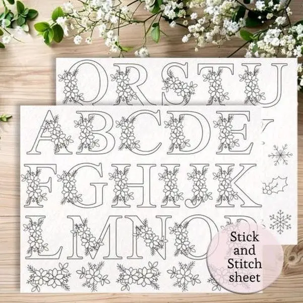 Stick and Stitch Embroidery Christmas Alphabet Pattern for DIY Projects