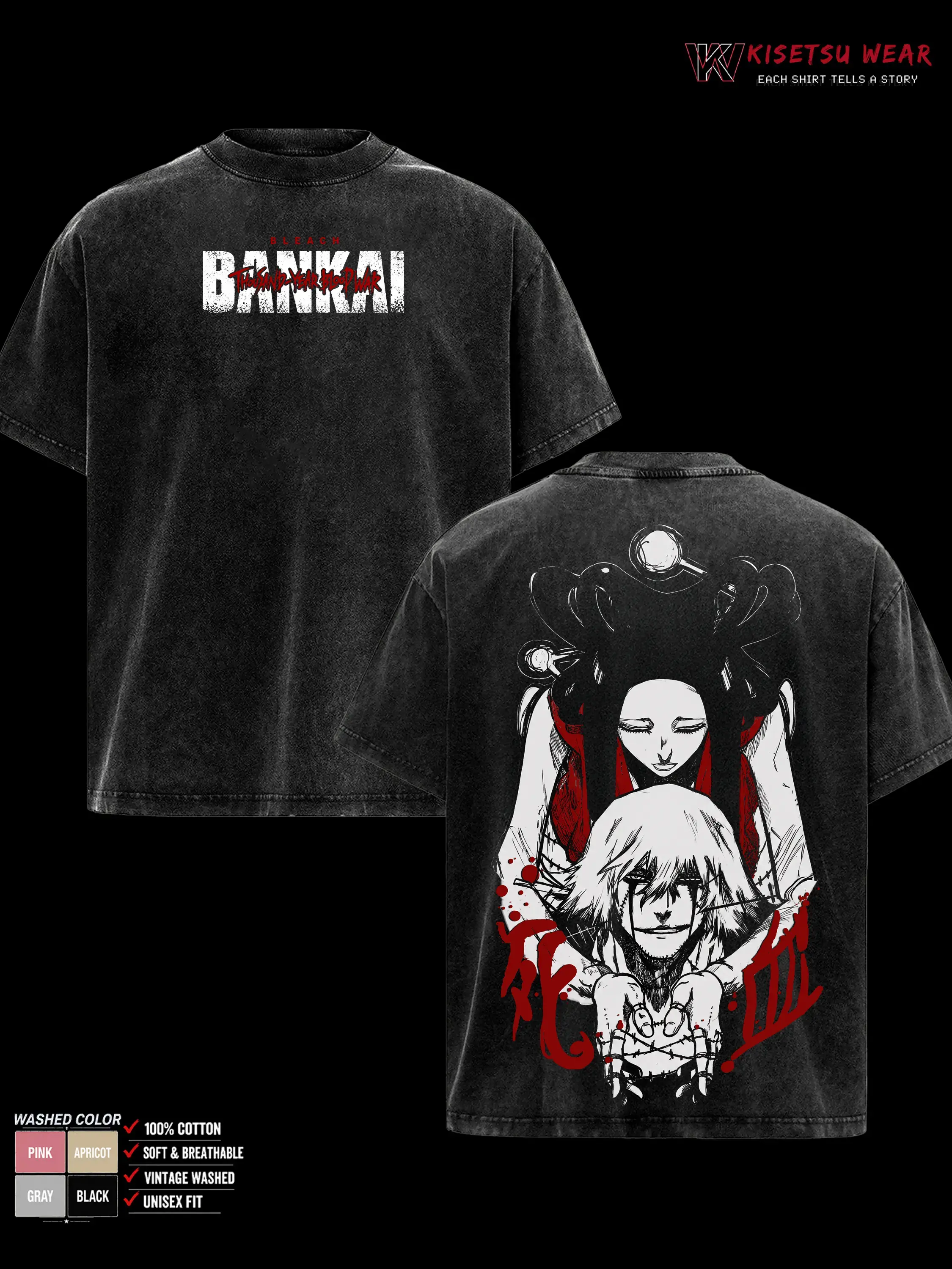 Kisuke Urahara Bankai Bleach TYBW Part 4 Double Sided Graphic Tee, Kannonbiraki Benihime Aratame Oversized Vintage Washed T-Shirt, Soft Cotton Crewneck Casual Unisex Streetwear, Gift for Anime Fans