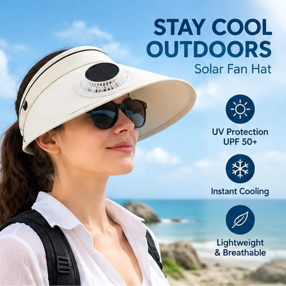 Sun Visors Hat with Fan for Men and Women UV Protection Sun Visor Wide Brim Cooling Hat for Outdoor Summer Camping Beach Fishing, Adjustable Fit USB & Solar Powered (black/white)