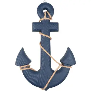 13" Nautical Wooden Anchor with Rope Nautical Beach Wood Anchor Wall Art Decor Door Hanging Ornament Beach Theme Home Decoration (Blue)