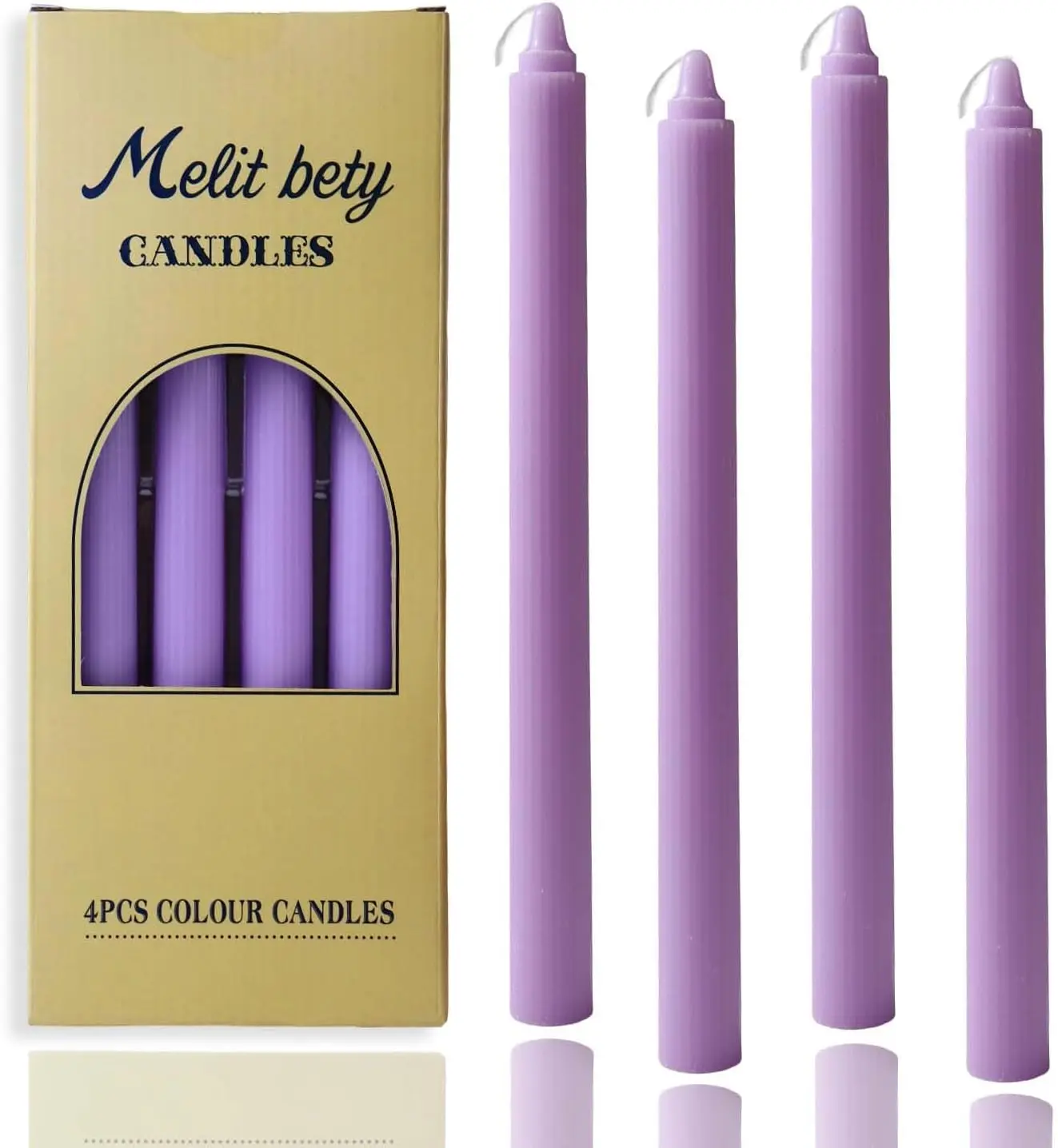 10in Vertical Stripe Taper Candles Set of 4 with Box, Tall Striped Tapered Candlesticks for Dinner Party, Christmas Decor, Home & Festive Supplies (Light Purple)