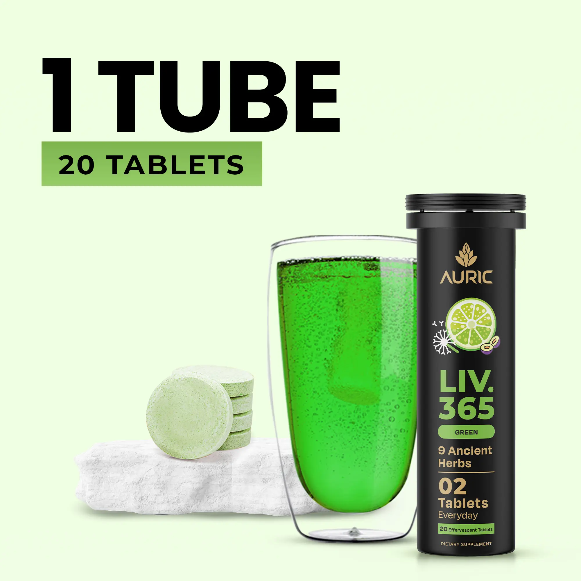 Auric Liv365 Liver Detox Supplement 20 Tablets | Lemon Flavour Advanced Herbal Formula for Liver Health, Detox & Cleansing