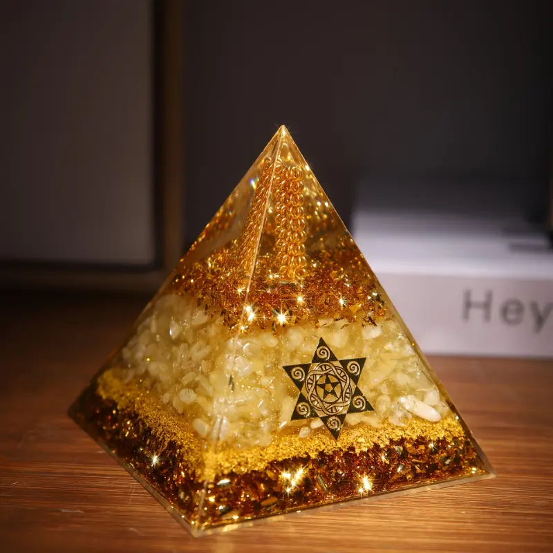 Citrine Wealth Energy Pyramid Home Ornament - Attracts Prosperity & Good Fortune, Ideal for Home & Office Decor, Perfect Gift for Valentine's, Halloween, Christmas, Easter, Mother's Day & Birthdays, Positive Energy, 1Pc Citrine Pyramid To Attract Wealth