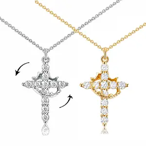 Rotating Crown Cross Necklace – Zircon Pendant, Titanium Steel Fade-Resistant Chain