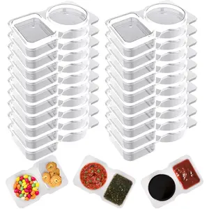20 Pcs Double Compartment Condiment Container, Reusable Snack Containers, Condiment Containers with Lids, Sauce Containers for Snacks, Dips, Takeout, Travel and Outdoor Camping