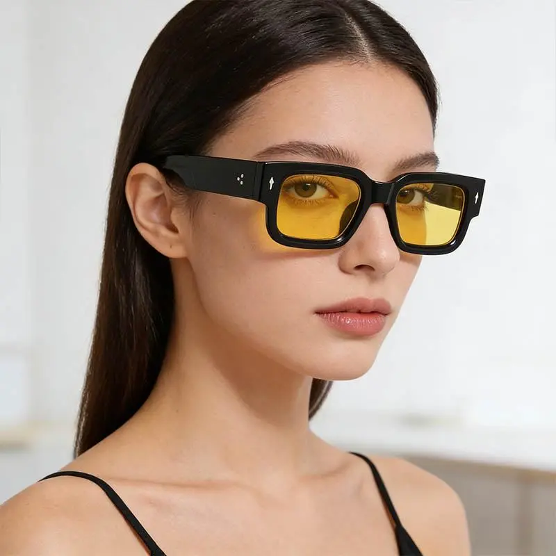 Women's 90s-Inspired Retro Square Rectangular Modern Sunglasses - Bold Thick Full Rim Frame, PC Lens, Anti-Glare Sun Shades, Ideal for Party, Beach, Spring Statement Eyewear, Sunglasses for Women, Rectangular Women's Sunglasses