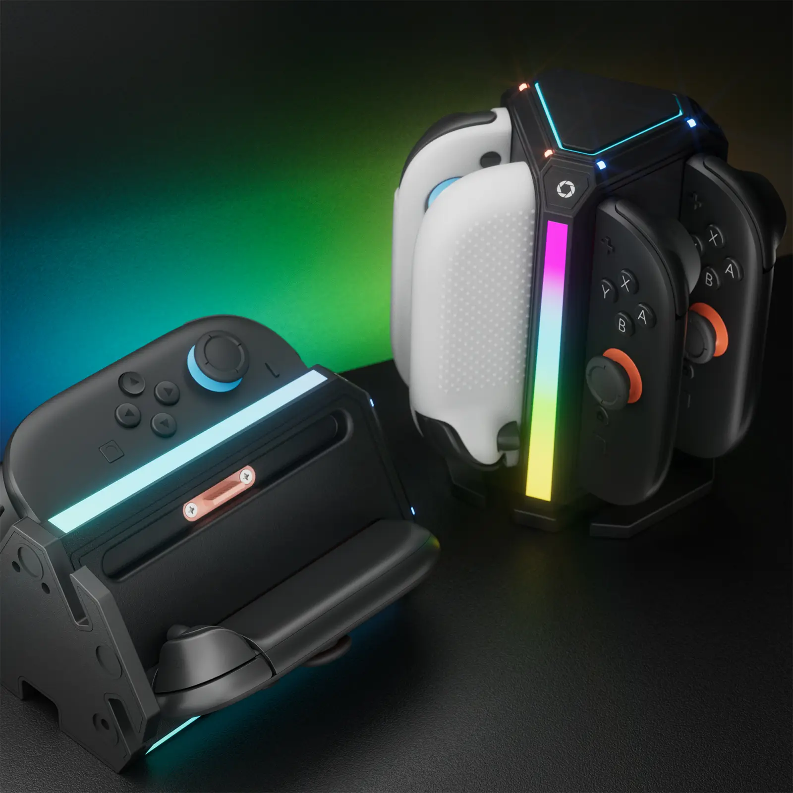 Nintendo Switch Joy-Con Charging Dock Accessories - Rechargeable 4-Controller Station, Switch 2 Joy-Con Compatible, RGB Lights, Vertical-Horizontal Stand, USB-C Input Charging Cable for Family Games