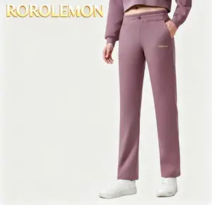 ROROLEMON Soft Straight Leg Sweatpants, High Waist Casual Trousers with Pockets for Women